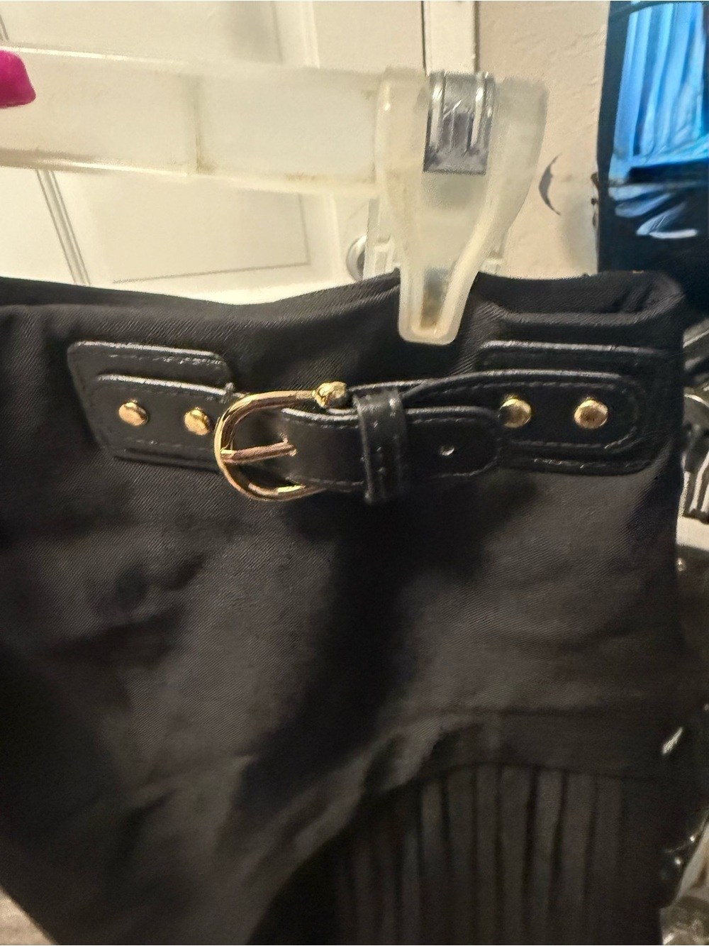 Commense Black Asymmetrical Pleated Mini Skirt with Belt Detail - Picture 2 of 6